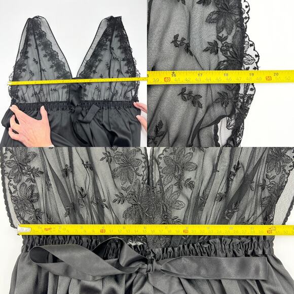 Vintage 70s Lily Of France Maxi Negligee Night Gown Black Bridal Lingerie - Picture 5 of 8